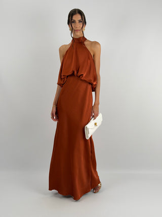 Abito Satin con Top a Balza Ruggine