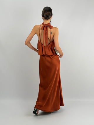 Abito Satin con Top a Balza Ruggine