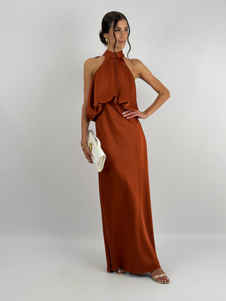 Abito Satin con Top a Balza Ruggine