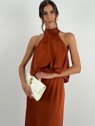 Abito Satin con Top a Balza Ruggine