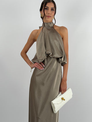 Abito Satin con Top a Balza Tortora