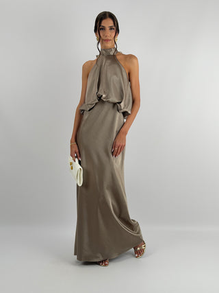 Abito Satin con Top a Balza Tortora
