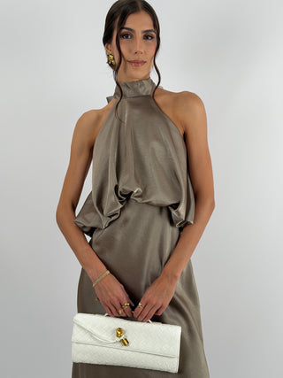 Abito Satin con Top a Balza Tortora