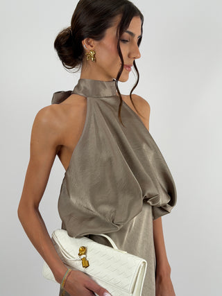 Abito Satin con Top a Balza Tortora