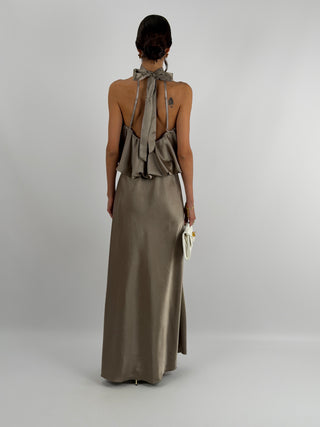 Abito Satin con Top a Balza Tortora