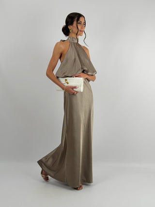 Abito Satin con Top a Balza Tortora