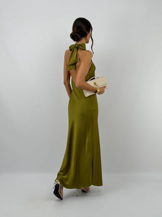 Abito Lungo Halter Verde Olio