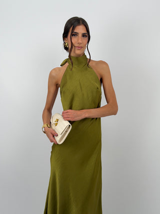Abito Lungo Halter Verde Olio