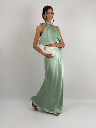 Abito Satin con Top a Balza Verde Salvia