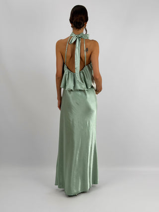 Abito Satin con Top a Balza Verde Salvia