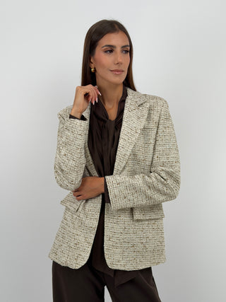 Blazer in Tweed Panna - Blazer monopetto panna in tweed con revers, bottone centrale e fodera interna. | Paloma Store