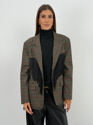 Blazer con Frange in Principe di Galles Lumina - Blazer over in principe di Galles con frange a contrasto e fodera interna. | Paloma Store
