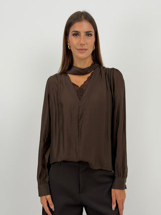 Blusa con Pizzo e Lacci Marrone