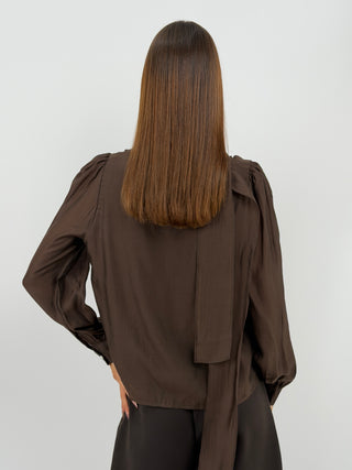 Blusa con Pizzo e Lacci Marrone