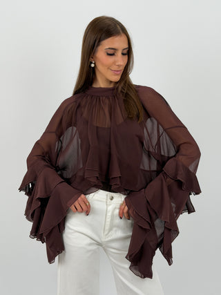 Blusa con Volant Marrone