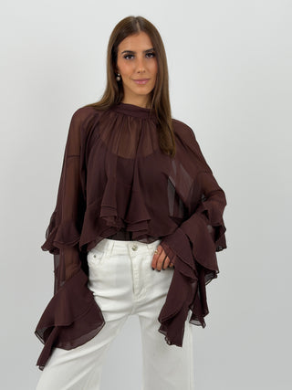 Blusa con Volant Marrone