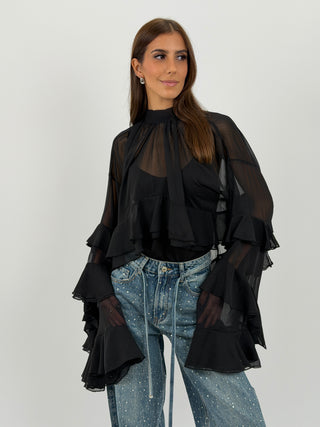 Blusa con Volant Nera