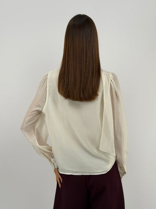 Blusa con Pizzo e Lacci Panna