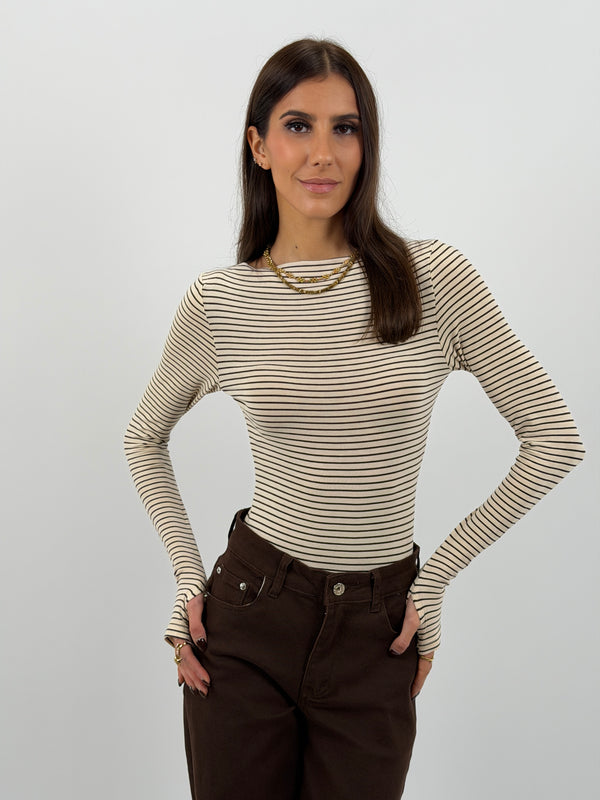 Body a Righe Lumina con Cashmere Crema