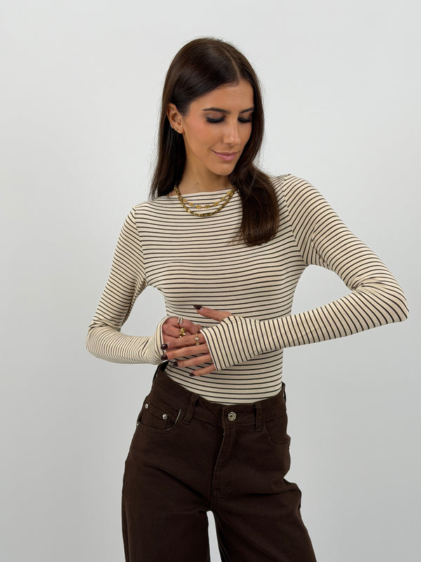 Body a Righe Lumina con Cashmere Crema