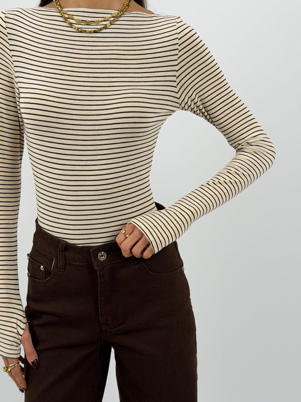 Body a Righe Lumina con Cashmere Crema