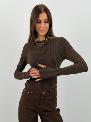Body a Righe Lumine con Cashmere Marrone