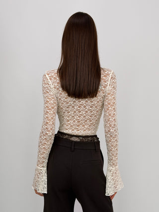 Body con Arricciature e Pizzo Bianco