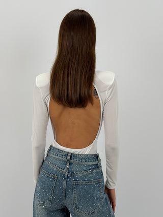 Body con Spalline e Schiena Scoperta Bianco