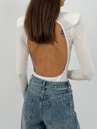 Body con Spalline e Schiena Scoperta Bianco
