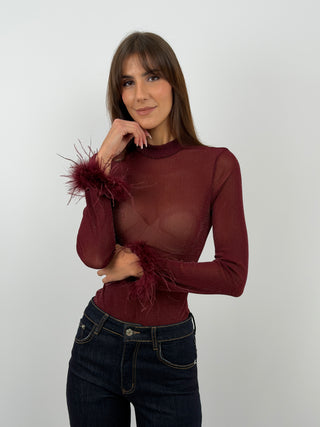 Body Bordeaux à Plumes