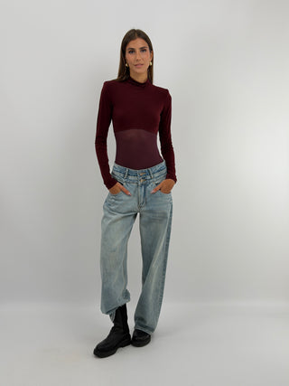 Body Maniche Lunghe con Tulle Bordeaux Lumina