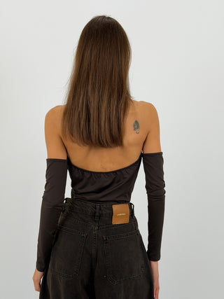 Body con Maniche e Collarino Gioiello Marrone
