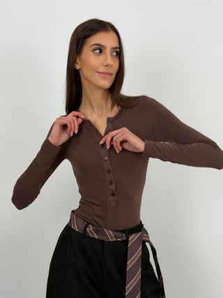 Body con Bottoncini Marrone