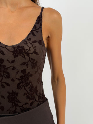 Body Marrone in Fantasia Floreale Effetto Velluto