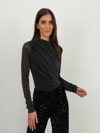 Body Lumina in Lurex con Arricciature Nero