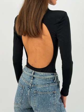 Body con Spalline e Schiena Scoperta Nero
