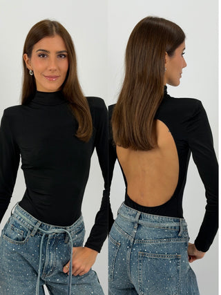 Body con Spalline e Schiena Scoperta Nero