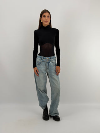 Body Maniche Lunghe con Tulle Nero Lumina