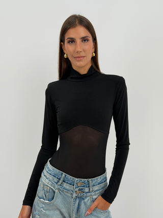 Body Maniche Lunghe con Tulle Nero Lumina
