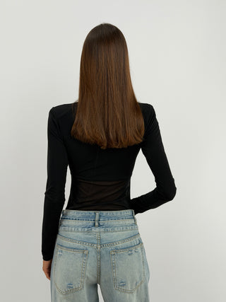 Body Maniche Lunghe con Tulle Nero Lumina