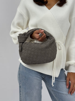 Borsa a Mano Knot Suede Grigia