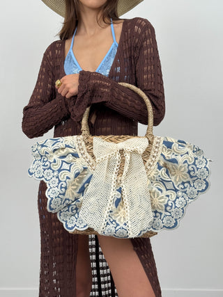 Borsa Intrecciata con Denim e Pizzo