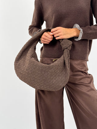Borsa Knot Media Suede Marrone