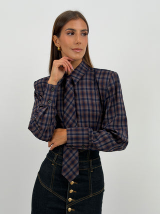 Camicia Check con Cravatta Blu Lumina