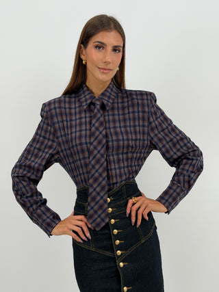 Camicia Check con Cravatta Blu Lumina