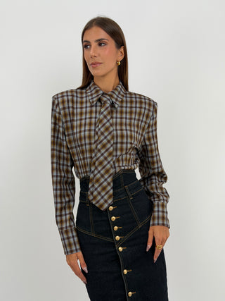 Camicia Check con Cravatta Marrone Lumina