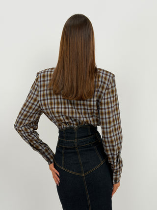 Camicia Check con Cravatta Marrone Lumina
