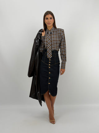 Camicia Check con Cravatta Marrone Lumina