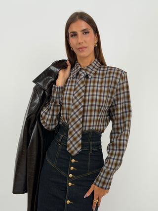Camicia Check con Cravatta Marrone Lumina