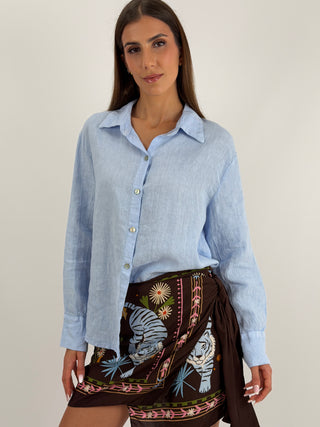 Camicia in Lino Azzurra - Camicia azzurra in 100% lino, con colletto e chiusura con bottoni frontali. | Paloma Store